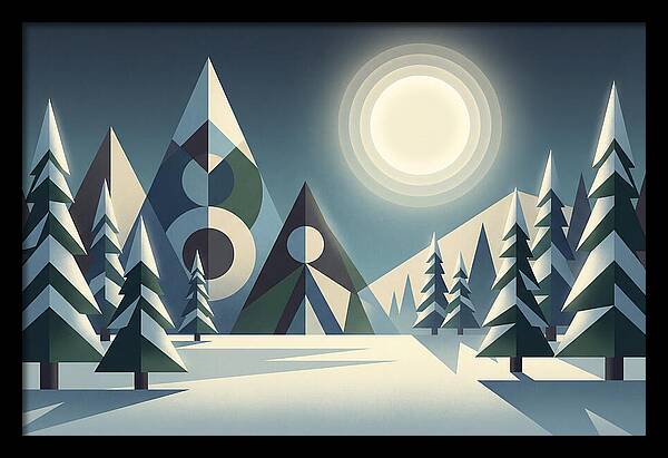 Full Moon Over Snowy Forest