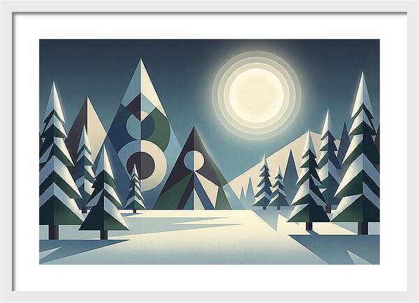 Full Moon Over Snowy Forest