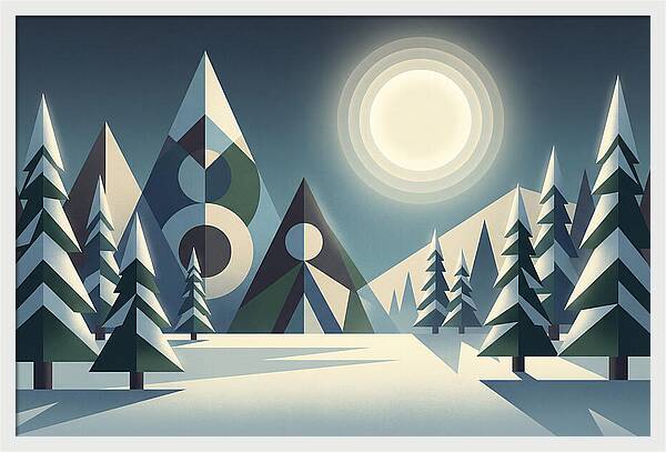 Full Moon Over Snowy Forest