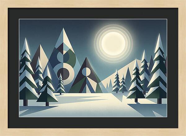 Full Moon Over Snowy Forest