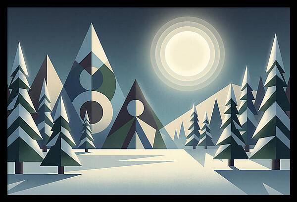 Full Moon Over Snowy Forest