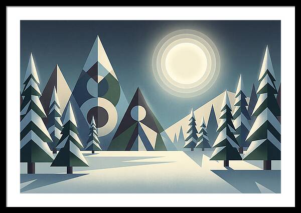 Full Moon Over Snowy Forest