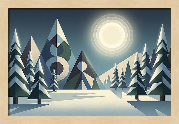 Full Moon Over Snowy Forest