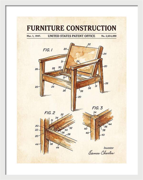 Furniture Construction Eames Chair Watercolor Patent Us2554490a
