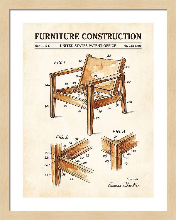 Furniture Construction Eames Chair Watercolor Patent Us2554490a