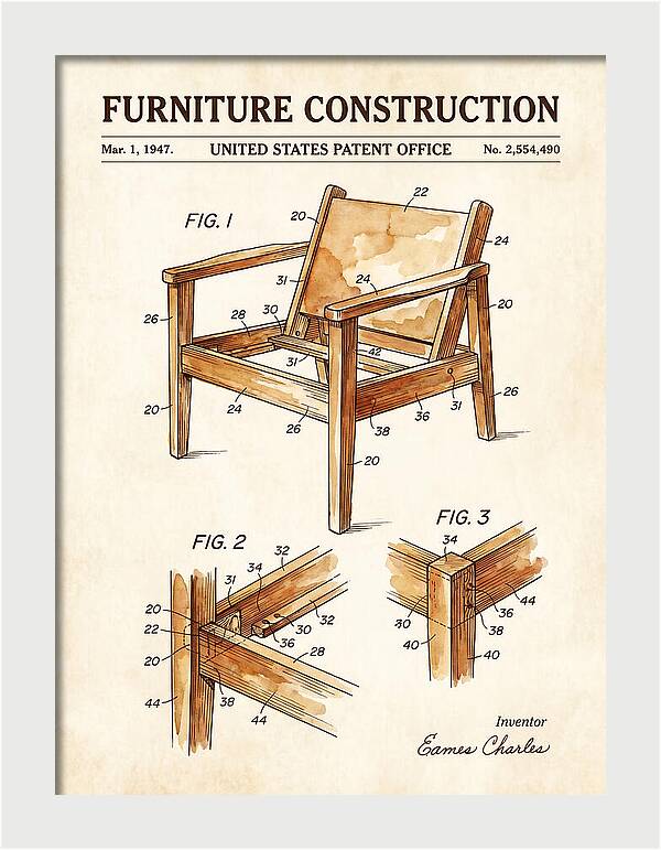 Furniture Construction Eames Chair Watercolor Patent Us2554490a