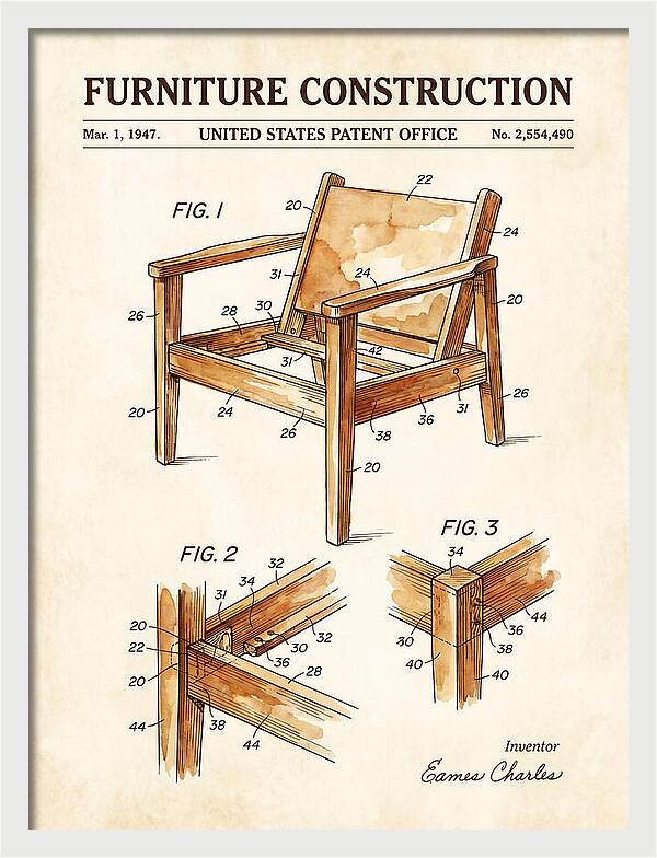 Furniture Construction Eames Chair Watercolor Patent Us2554490a