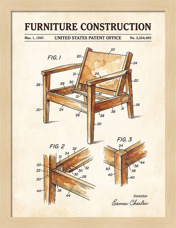 Furniture Construction Eames Chair Watercolor Patent Us2554490a
