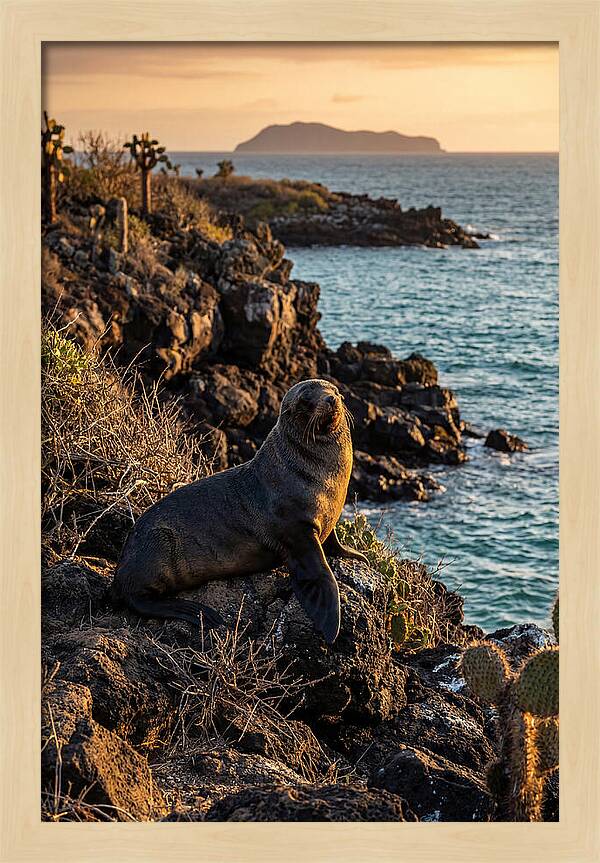 Galapagos Fur Seal At Sunset