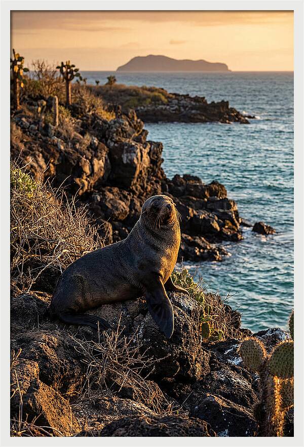 Galapagos Fur Seal At Sunset