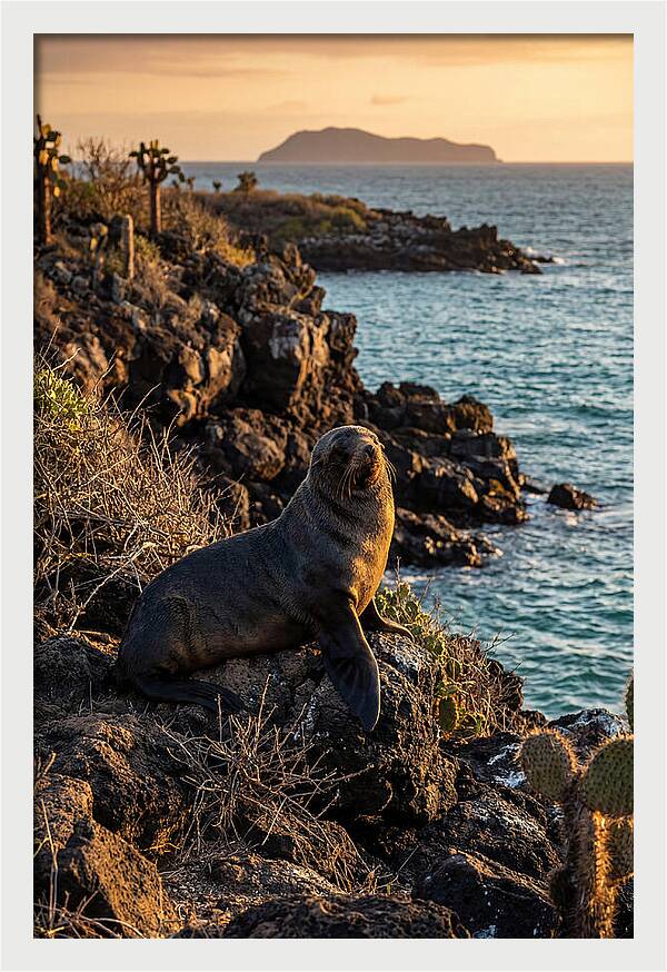 Galapagos Fur Seal At Sunset