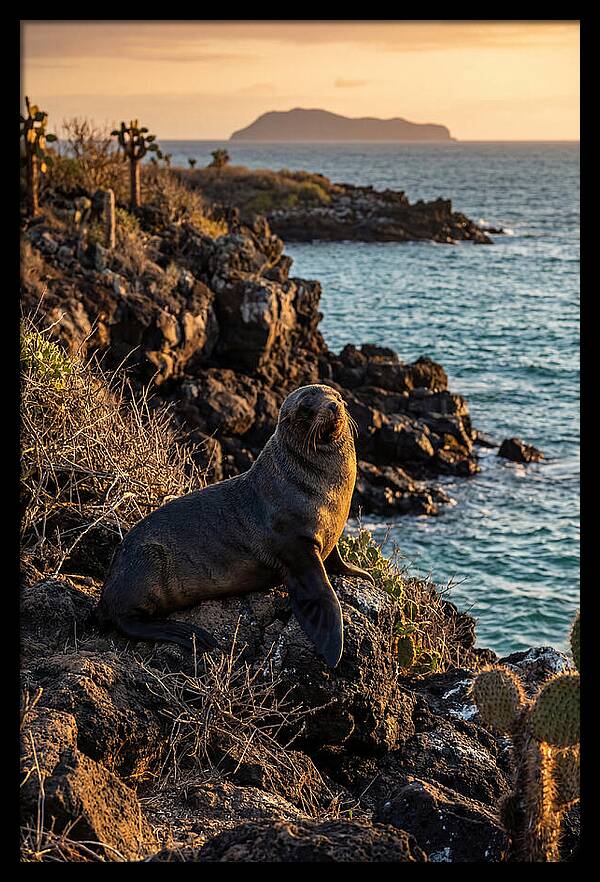 Galapagos Fur Seal At Sunset