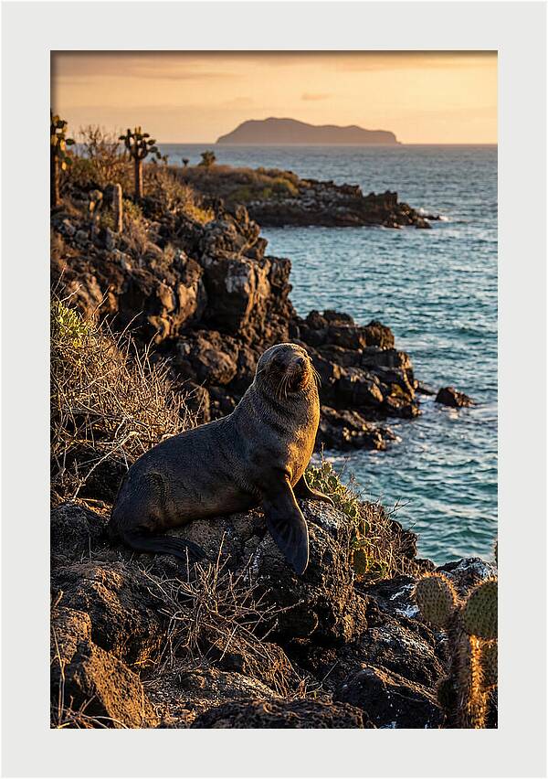 Galapagos Fur Seal At Sunset