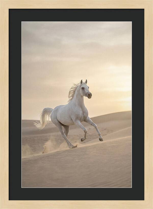 Galloping White Arabian Horse