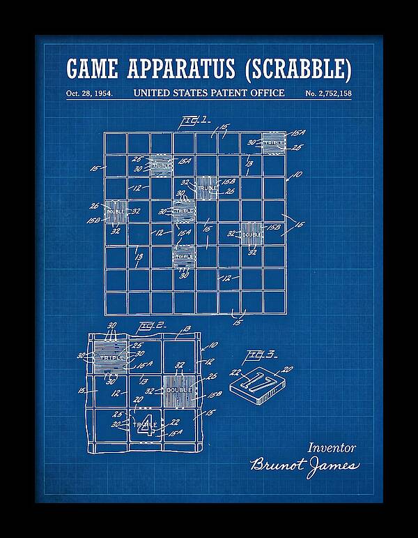 Game Apparatus Scrabble Blueprint Patent Us2752158a