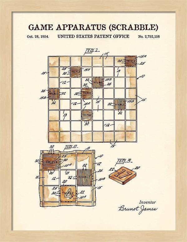 Game Apparatus Scrabble Watercolor Patent Us2752158a