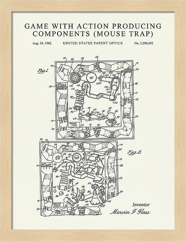Game With Action Producing Components Mouse Trap Minimalist Patent Us3298692a