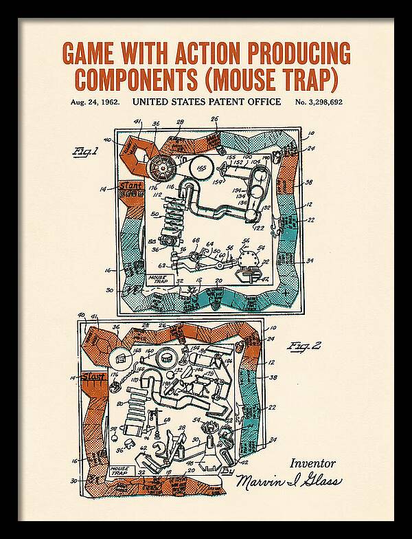 Game With Action Producing Components Mouse Trap Retro Patent Us3298692a