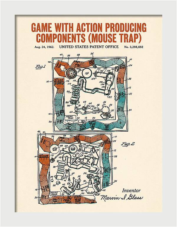 Game With Action Producing Components Mouse Trap Retro Patent Us3298692a