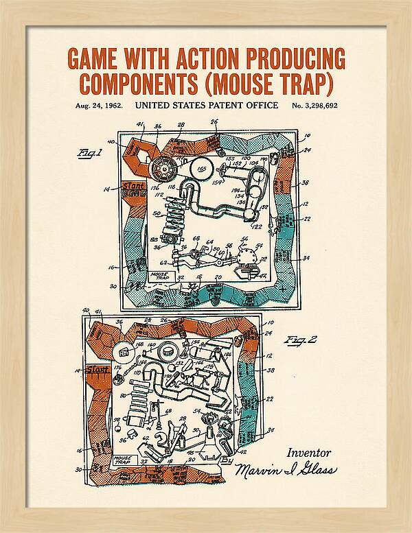 Game With Action Producing Components Mouse Trap Retro Patent Us3298692a