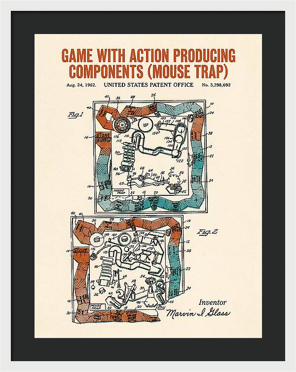 Game With Action Producing Components Mouse Trap Retro Patent Us3298692a