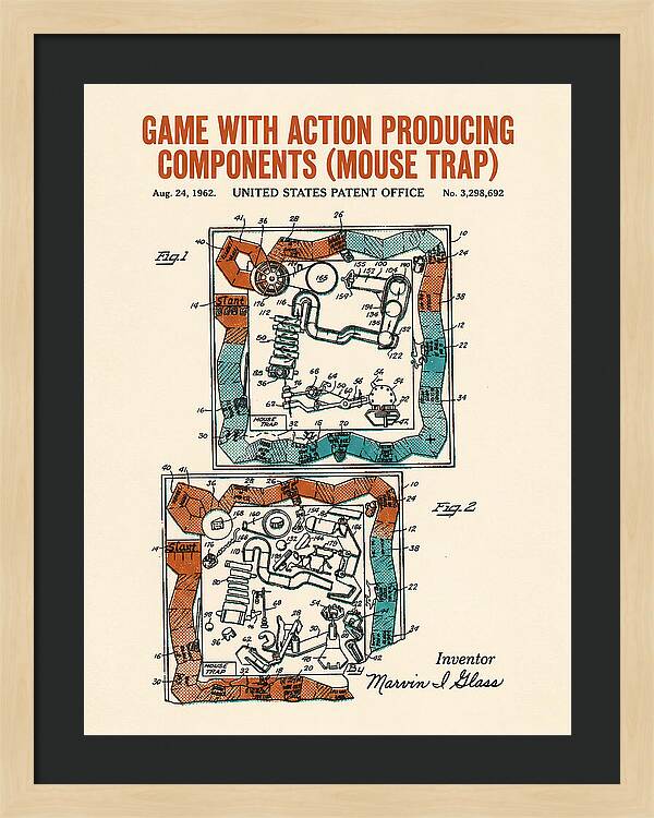 Game With Action Producing Components Mouse Trap Retro Patent Us3298692a