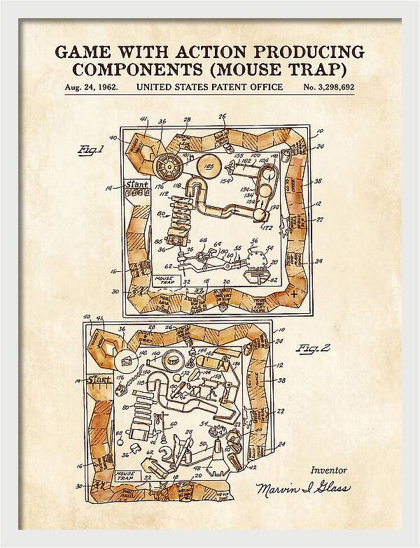 Game With Action Producing Components Mouse Trap Watercolor Patent Us3298692a