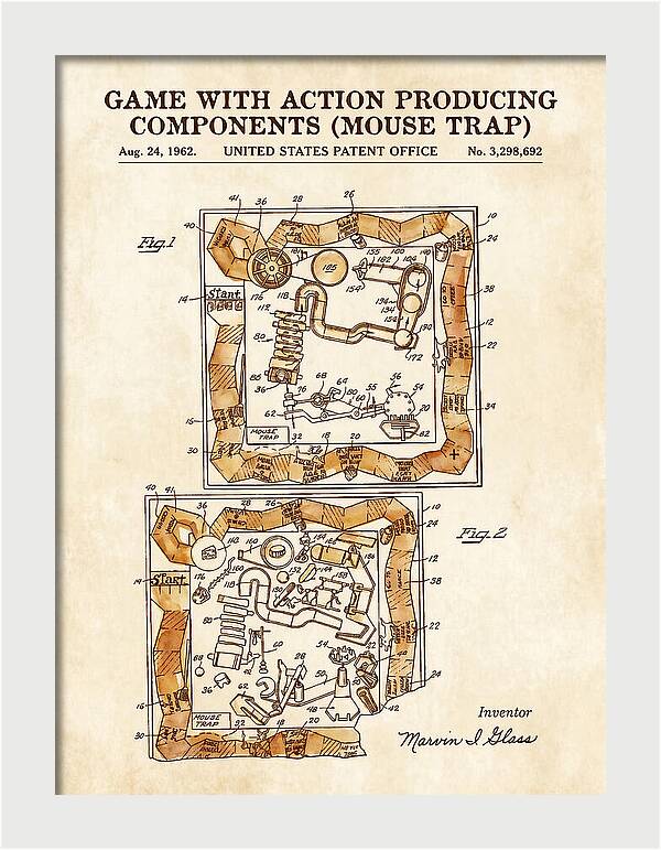 Game With Action Producing Components Mouse Trap Watercolor Patent Us3298692a