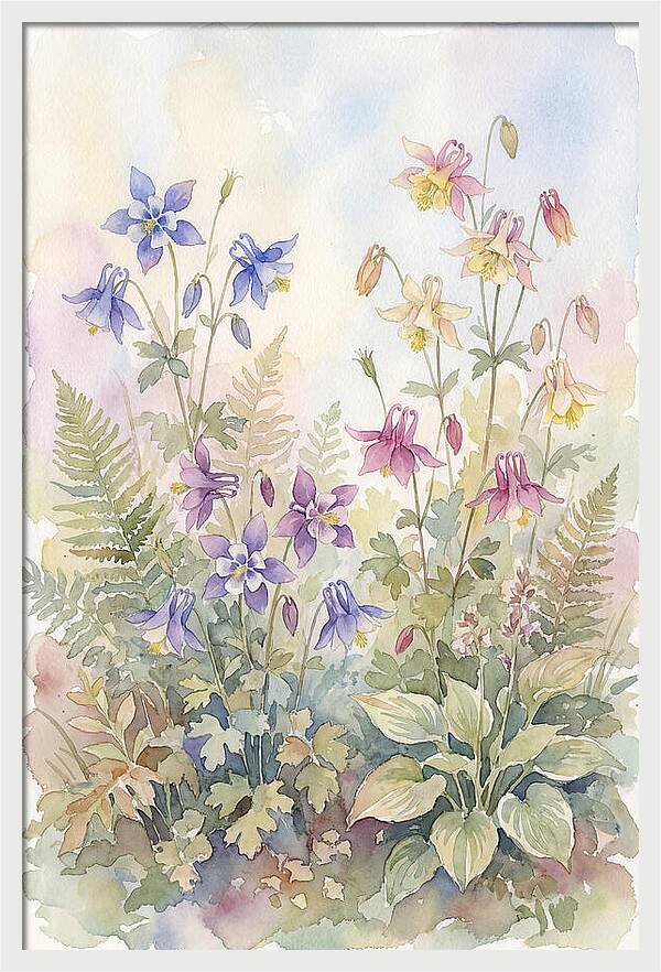 Garden Bed Of Mixed Columbine