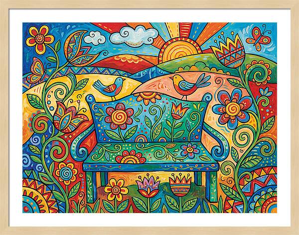 Garden Bench In A Colorful Landscape
