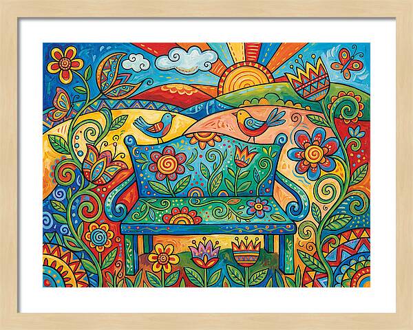 Garden Bench In A Colorful Landscape