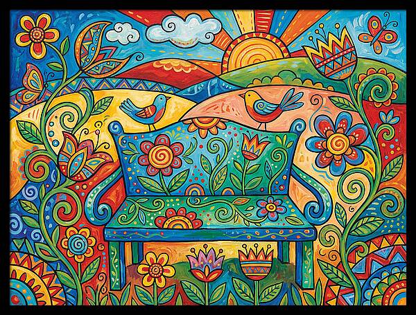 Garden Bench In A Colorful Landscape