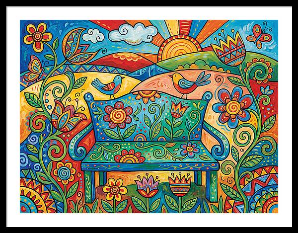 Garden Bench In A Colorful Landscape
