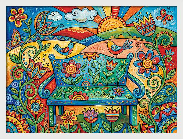 Garden Bench In A Colorful Landscape
