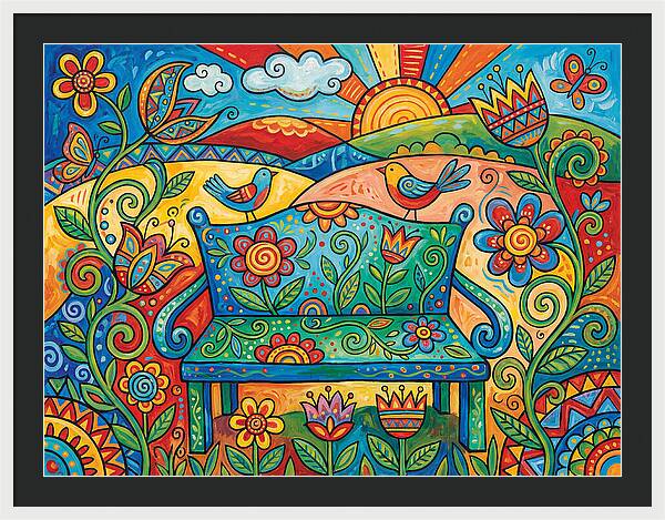 Garden Bench In A Colorful Landscape
