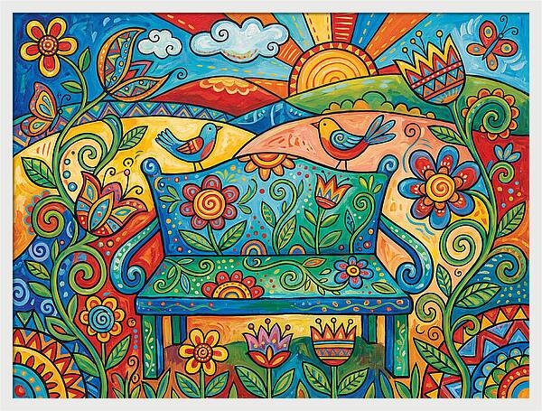 Garden Bench In A Colorful Landscape