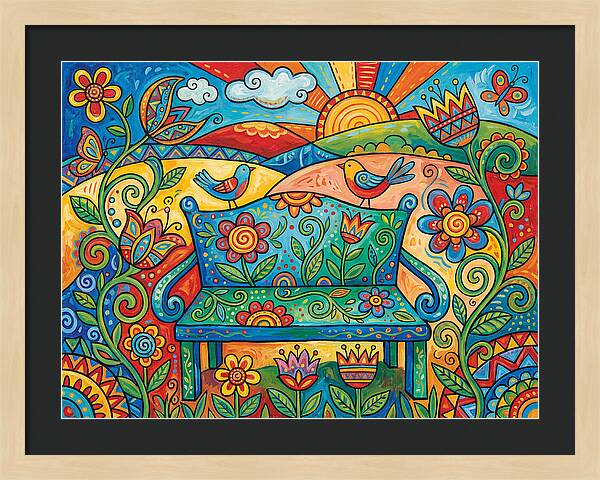 Garden Bench In A Colorful Landscape