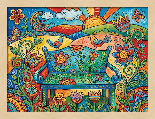 Garden Bench In A Colorful Landscape