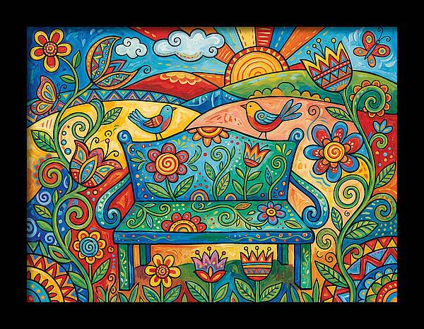 Garden Bench In A Colorful Landscape