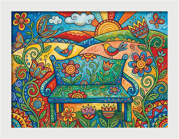 Garden Bench In A Colorful Landscape
