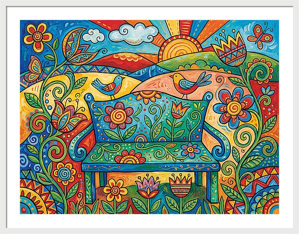 Garden Bench In A Colorful Landscape