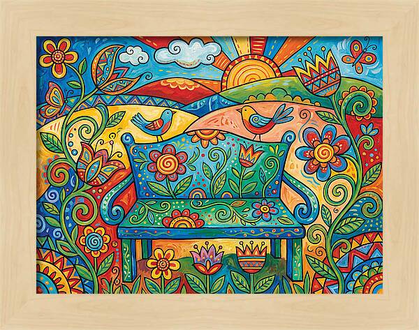 Garden Bench In A Colorful Landscape