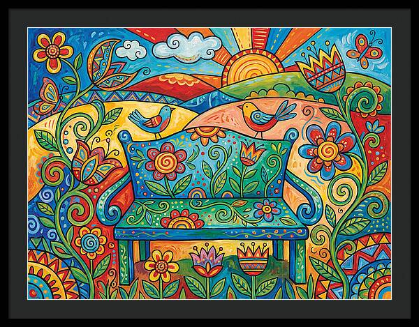 Garden Bench In A Colorful Landscape