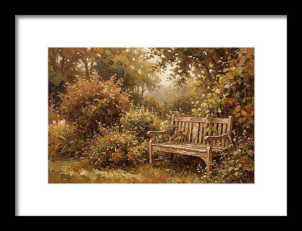 Garden Bench Nestled In Greenery