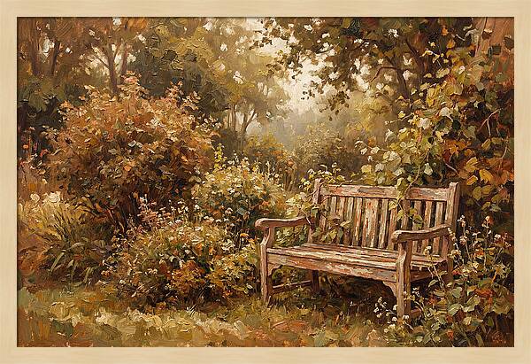 Garden Bench Nestled In Greenery