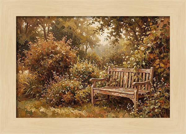 Garden Bench Nestled In Greenery