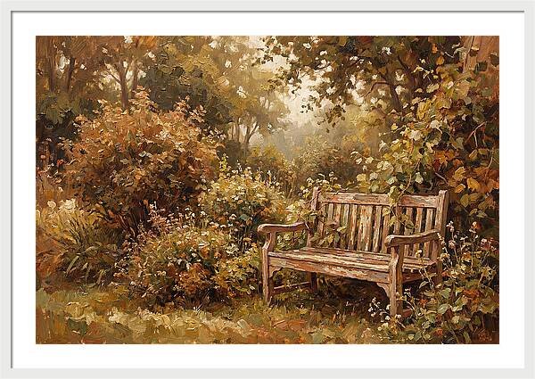 Garden Bench Nestled In Greenery