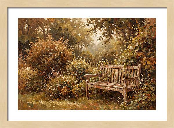 Garden Bench Nestled In Greenery