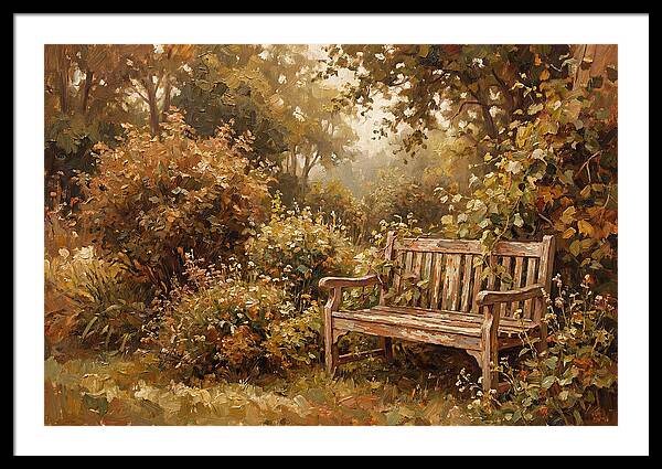 Garden Bench Nestled In Greenery