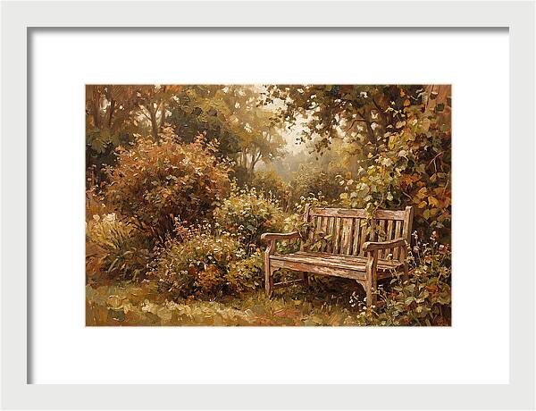 Garden Bench Nestled In Greenery